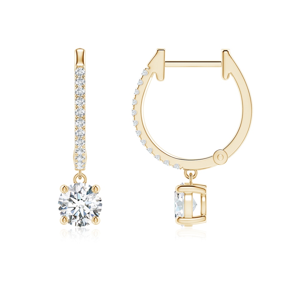 4.9mm GVS2 Round Diamond Hoop Drop Earrings with Accents in Yellow Gold 