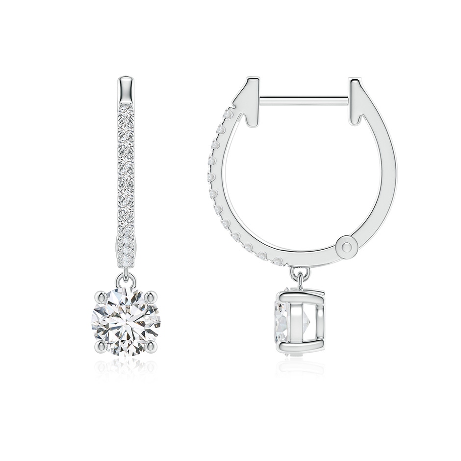 4.9mm HSI2 Round Diamond Hoop Drop Earrings with Accents in 18K White Gold 