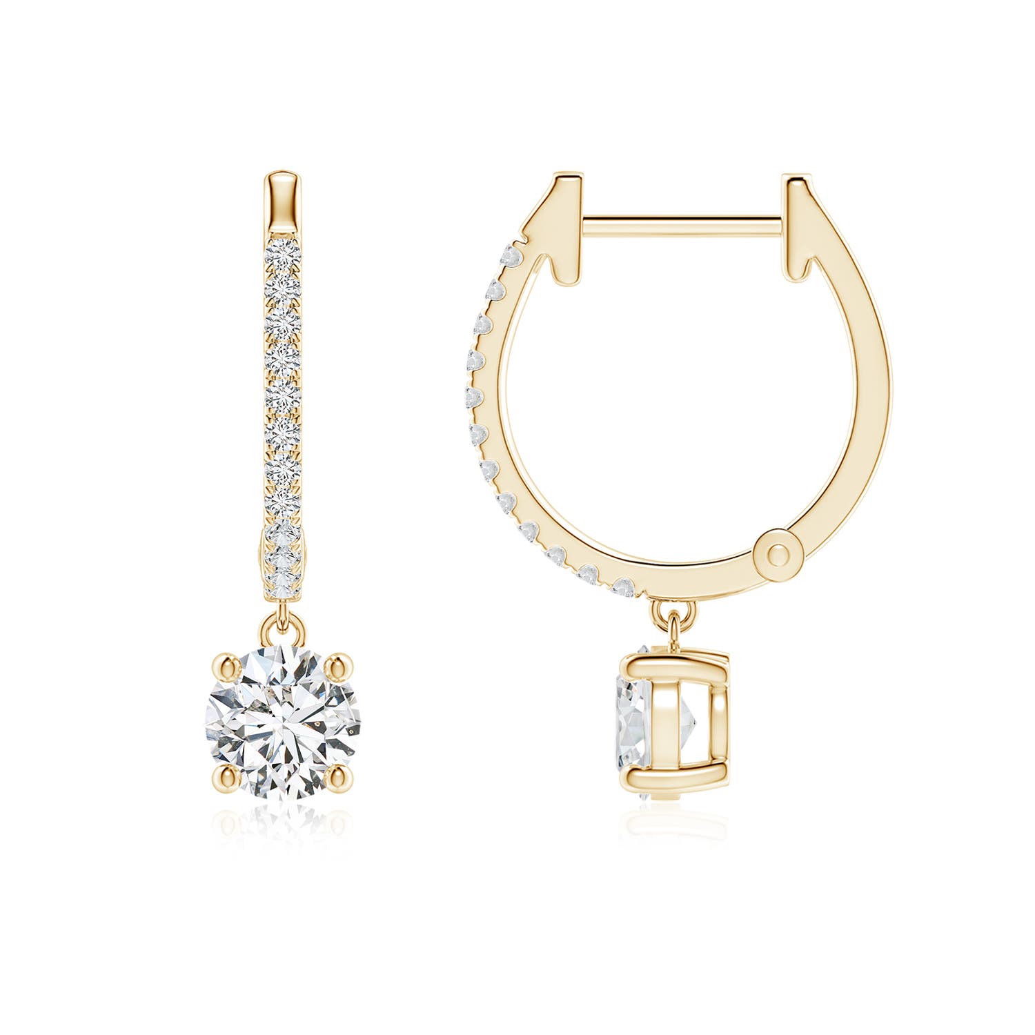 4.9mm HSI2 Round Diamond Hoop Drop Earrings with Accents in 18K Yellow Gold