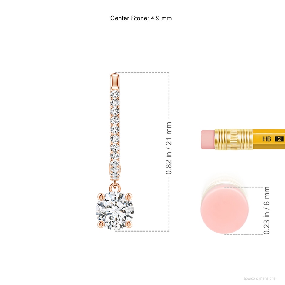 4.9mm HSI2 Round Diamond Hoop Drop Earrings with Accents in Rose Gold ruler