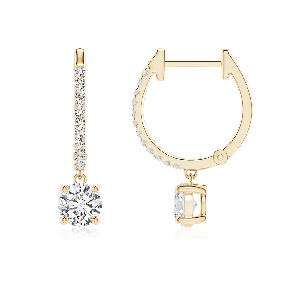 4.9mm HSI2 Round Diamond Hoop Drop Earrings with Accents in Yellow Gold 