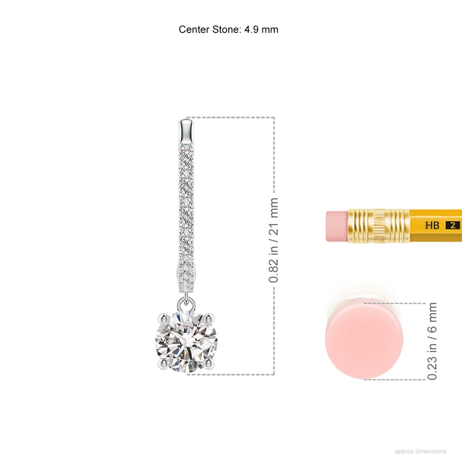 4.9mm IJI1I2 Round Diamond Hoop Drop Earrings with Accents in P950 Platinum ruler