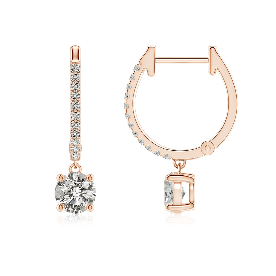 4.9mm KI3 Round Diamond Hoop Drop Earrings with Accents in Rose Gold 
