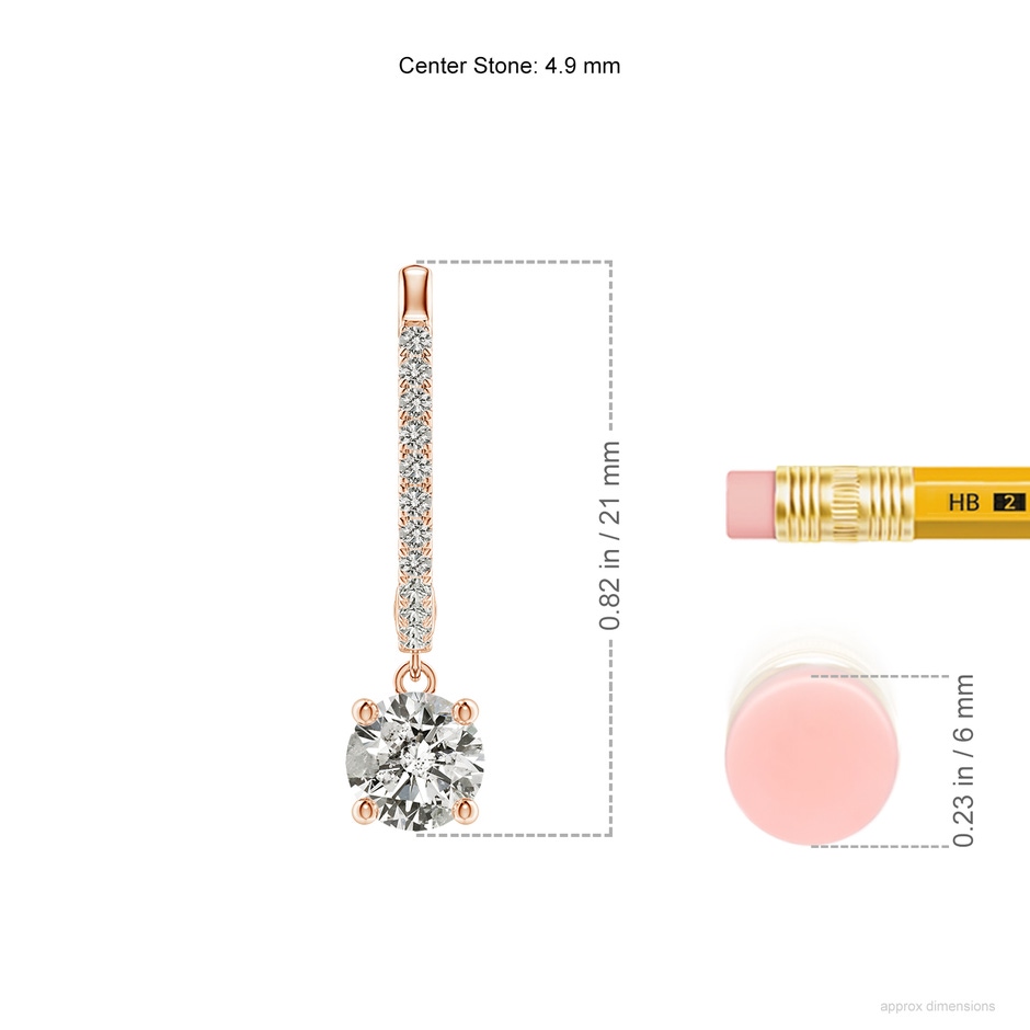 4.9mm KI3 Round Diamond Hoop Drop Earrings with Accents in Rose Gold ruler