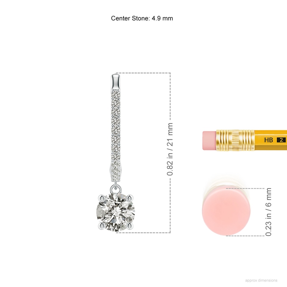 4.9mm KI3 Round Diamond Hoop Drop Earrings with Accents in White Gold ruler