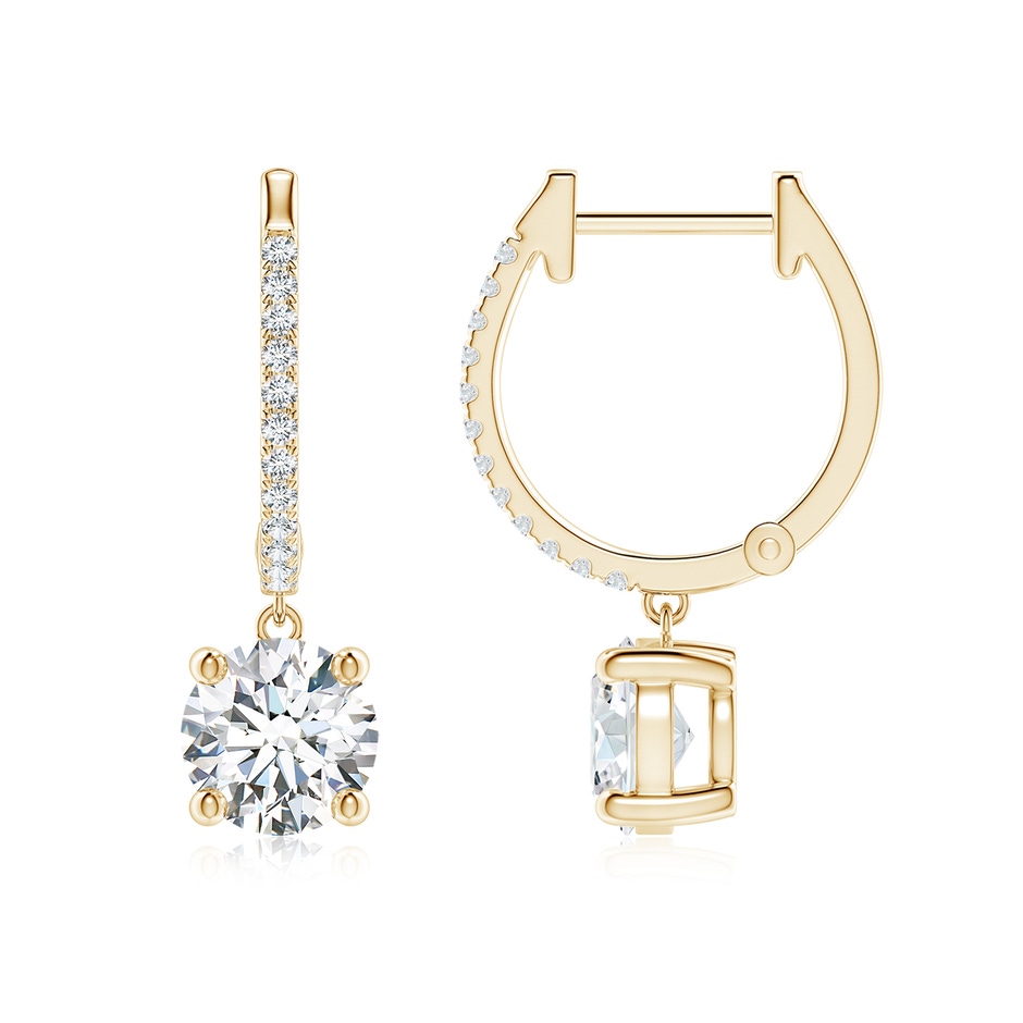 6.3mm GVS2 Round Diamond Hoop Drop Earrings with Accents in Yellow Gold 