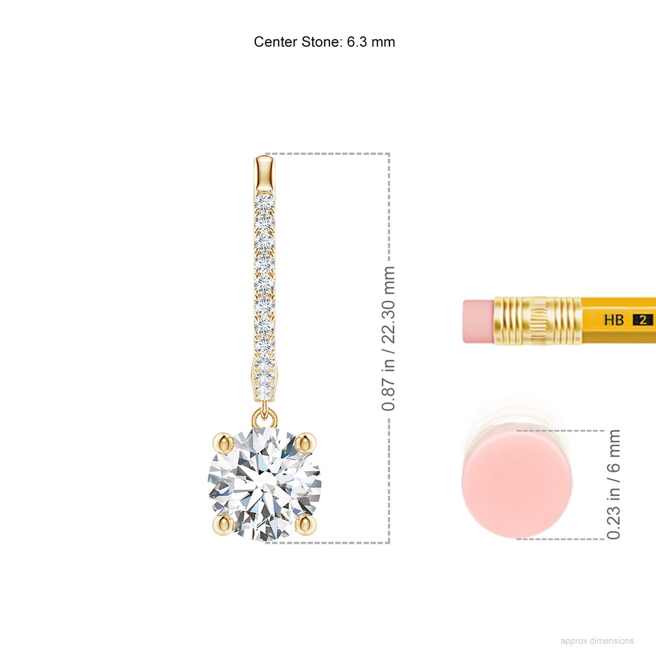 6.3mm GVS2 Round Diamond Hoop Drop Earrings with Accents in Yellow Gold ruler