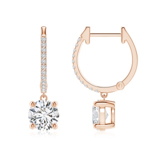 6.3mm HSI2 Round Diamond Hoop Drop Earrings with Accents in 18K Rose Gold