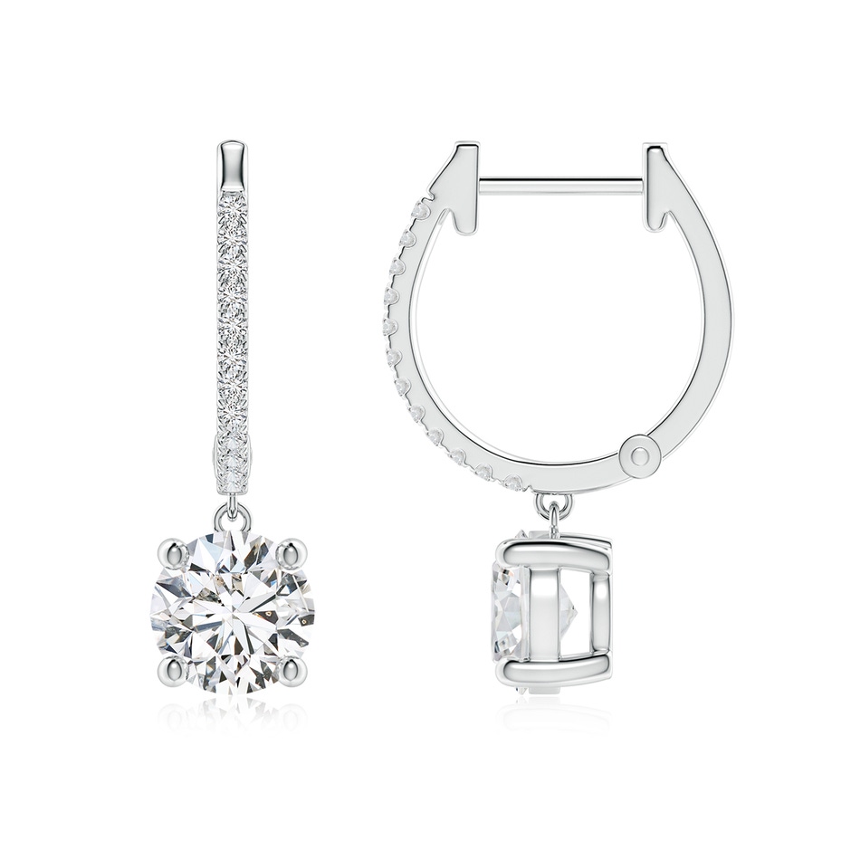 6.3mm HSI2 Round Diamond Hoop Drop Earrings with Accents in White Gold 