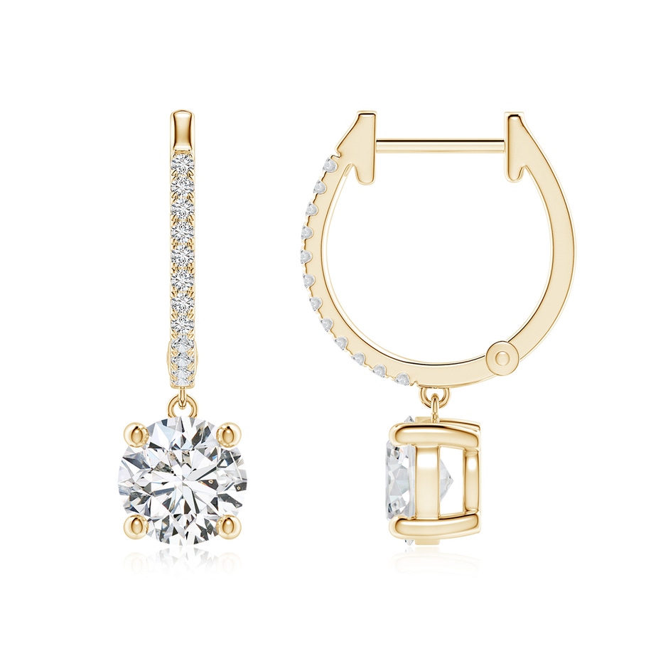 6.3mm HSI2 Round Diamond Hoop Drop Earrings with Accents in Yellow Gold 