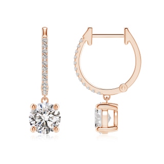 6.3mm IJI1I2 Round Diamond Hoop Drop Earrings with Accents in 10K Rose Gold