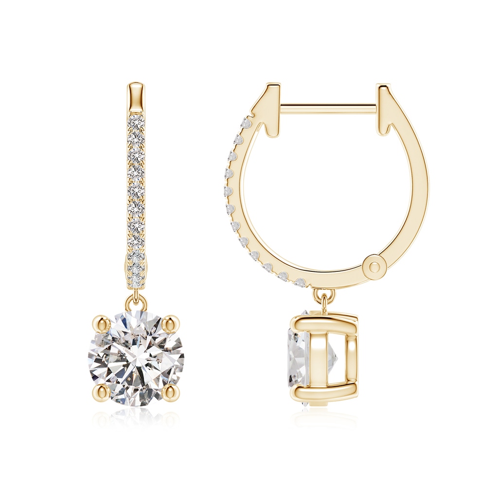 6.3mm IJI1I2 Round Diamond Hoop Drop Earrings with Accents in Yellow Gold