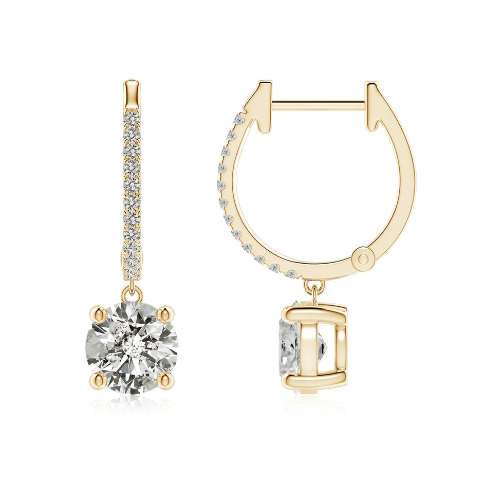 6.3mm KI3 Round Diamond Hoop Drop Earrings with Accents in Yellow Gold 