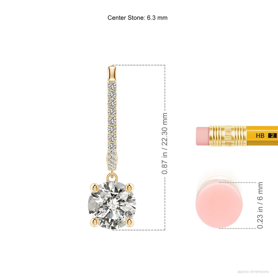 6.3mm KI3 Round Diamond Hoop Drop Earrings with Accents in Yellow Gold ruler
