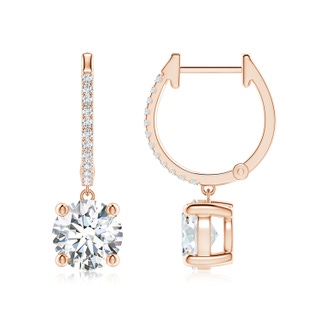 7.2mm GVS2 Round Diamond Hoop Drop Earrings with Accents in 10K Rose Gold