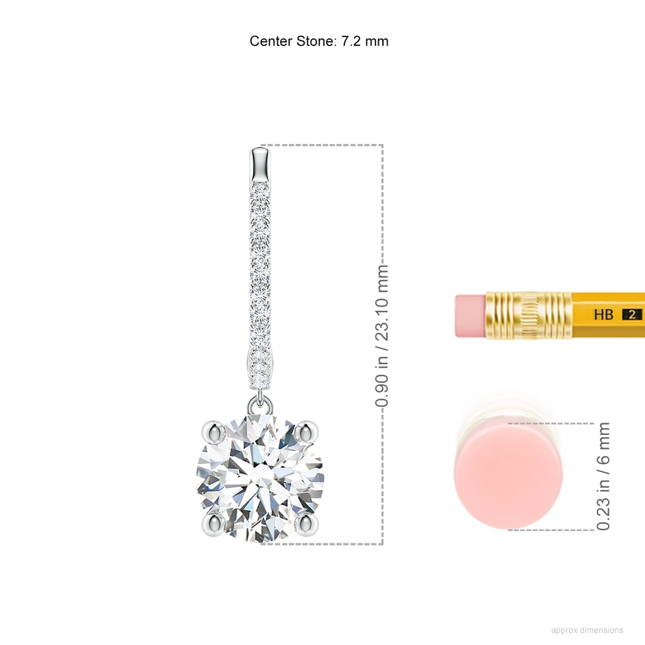 7.2mm GVS2 Round Diamond Hoop Drop Earrings with Accents in P950 Platinum ruler