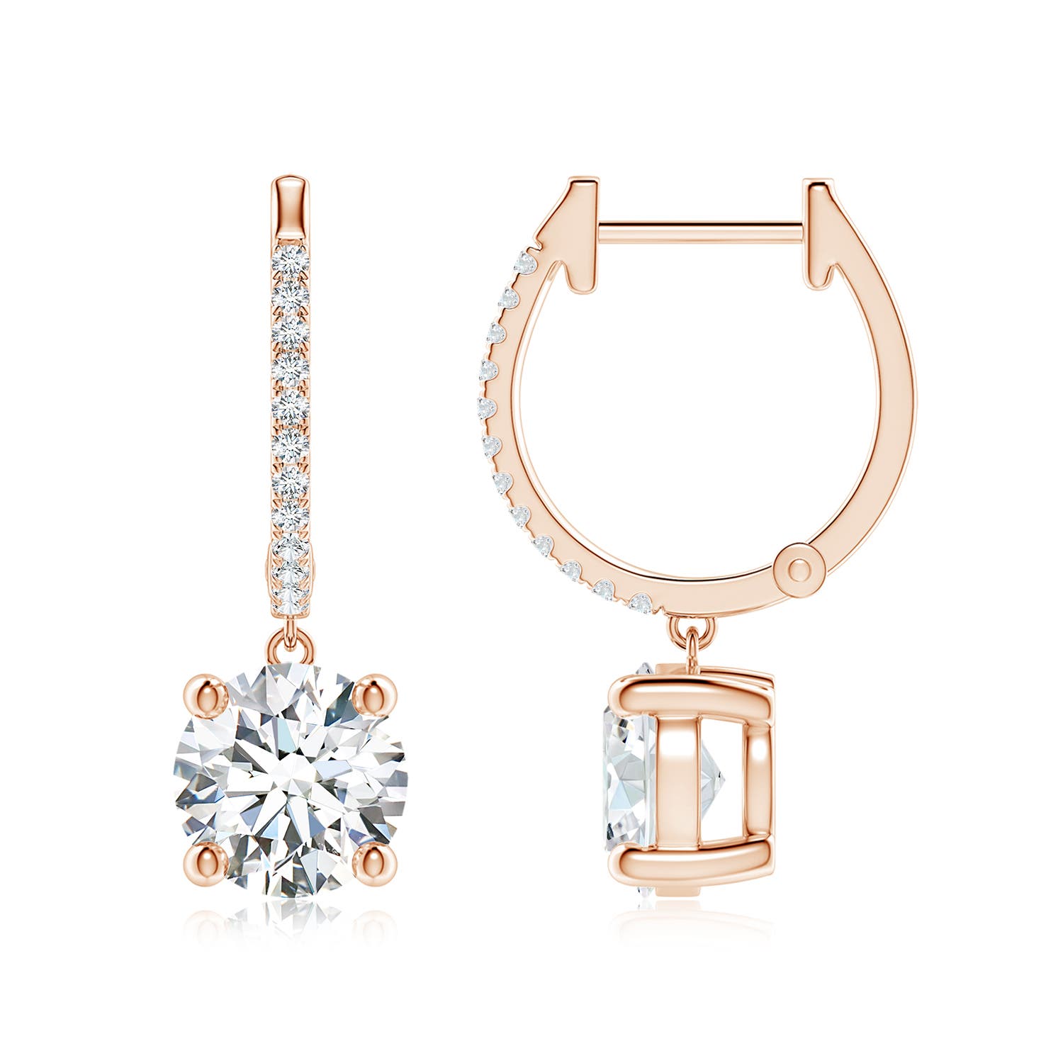 7.2mm GVS2 Round Diamond Hoop Drop Earrings with Accents in Rose Gold
