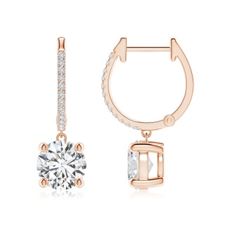 7.2mm HSI2 Round Diamond Hoop Drop Earrings with Accents in 18K Rose Gold