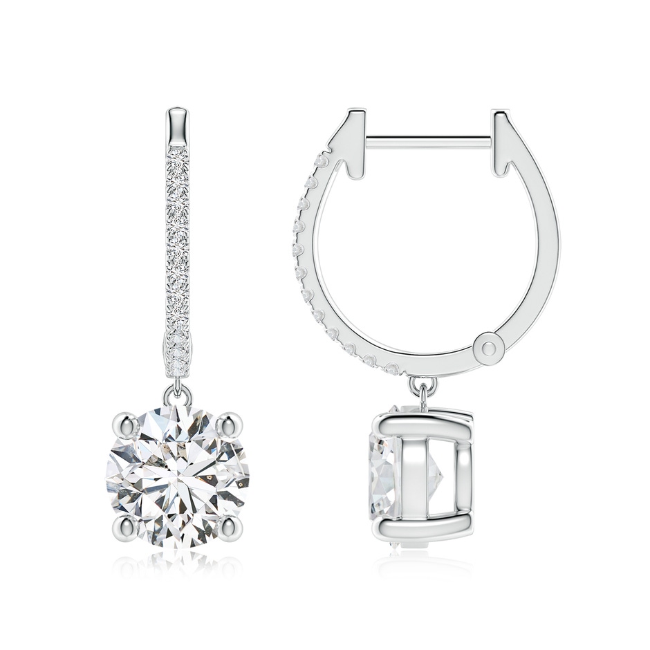 7.2mm HSI2 Round Diamond Hoop Drop Earrings with Accents in White Gold 