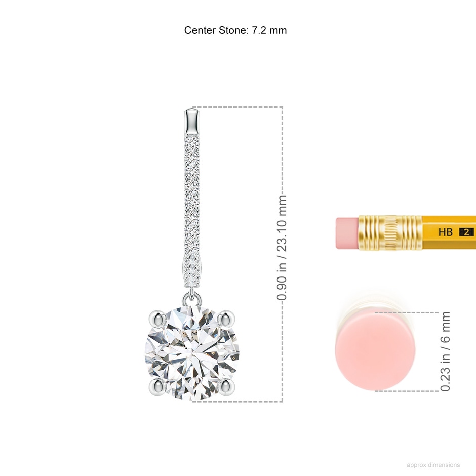 7.2mm HSI2 Round Diamond Hoop Drop Earrings with Accents in White Gold ruler