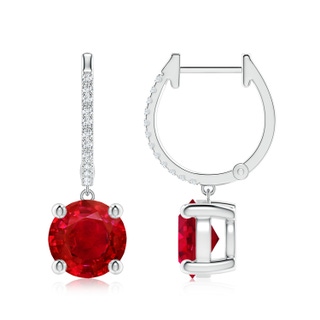 8mm AAA Round Ruby Hoop Drop Earrings with Diamonds in P950 Platinum