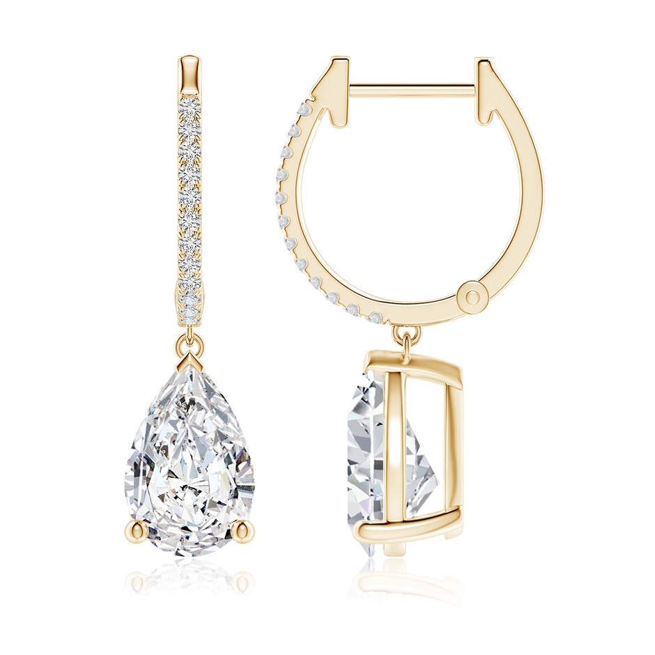 10x6.5mm HSI2 Pear Diamond Hoop Drop Earrings with Accents in Yellow Gold 