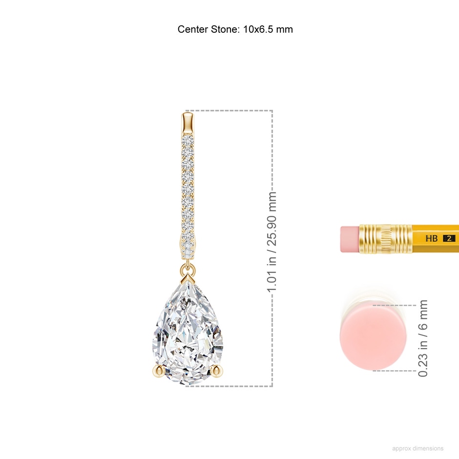 10x6.5mm HSI2 Pear Diamond Hoop Drop Earrings with Accents in Yellow Gold ruler