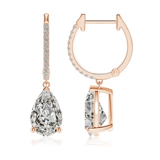 10x6.5mm KI3 Pear Diamond Hoop Drop Earrings with Accents in Rose Gold