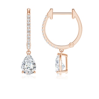 7x5mm GVS2 Pear Diamond Hoop Drop Earrings with Accents in Rose Gold