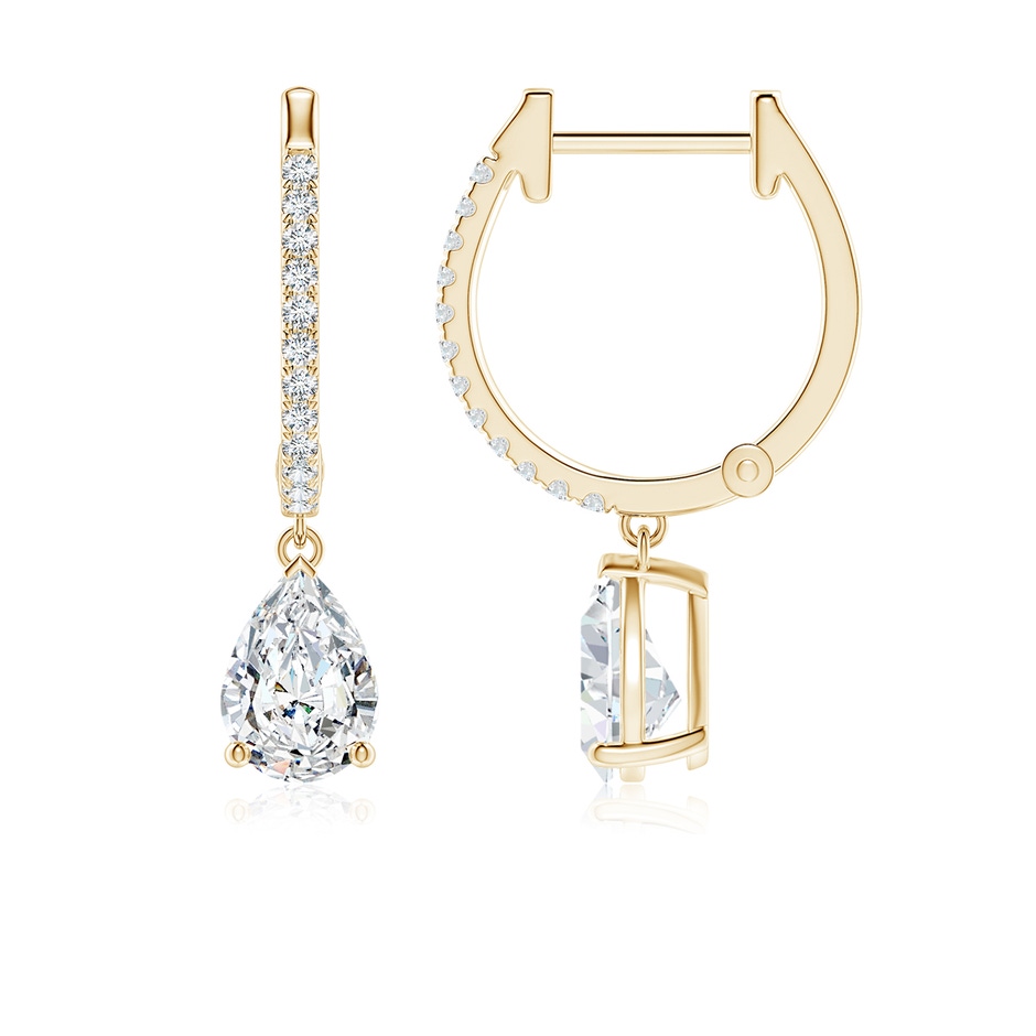 7x5mm GVS2 Pear Diamond Hoop Drop Earrings with Accents in Yellow Gold 