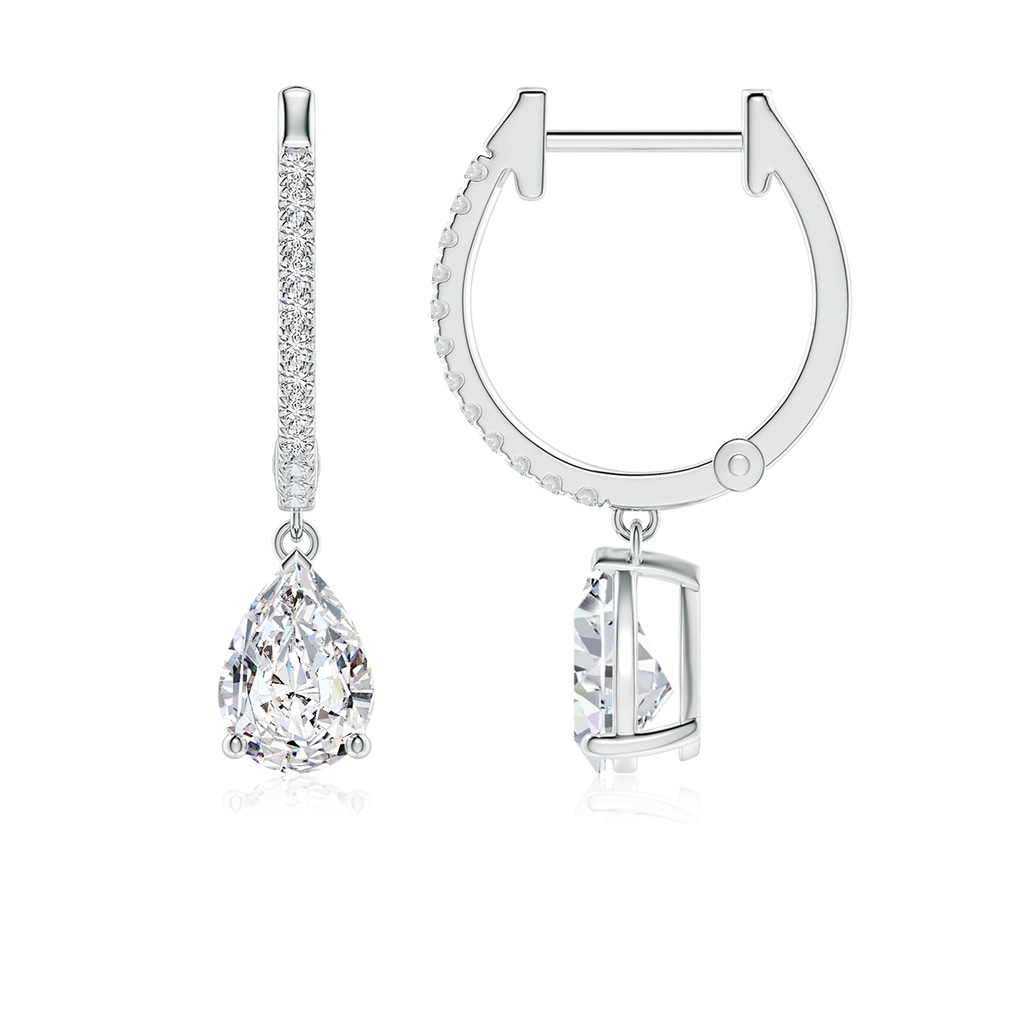 7x5mm HSI2 Pear Diamond Hoop Drop Earrings with Accents in White Gold