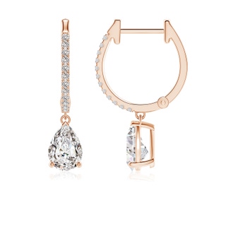 7x5mm IJI1I2 Pear Diamond Hoop Drop Earrings with Accents in Rose Gold