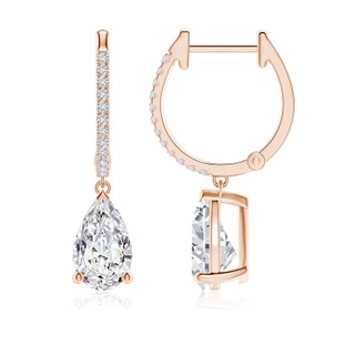 9x5.5mm HSI2 Pear Diamond Hoop Drop Earrings with Accents in Rose Gold