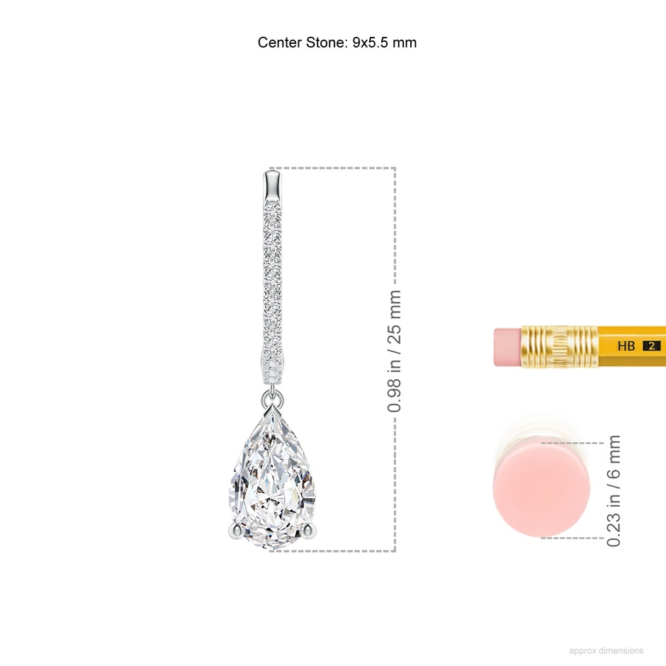 9x5.5mm HSI2 Pear Diamond Hoop Drop Earrings with Accents in White Gold ruler
