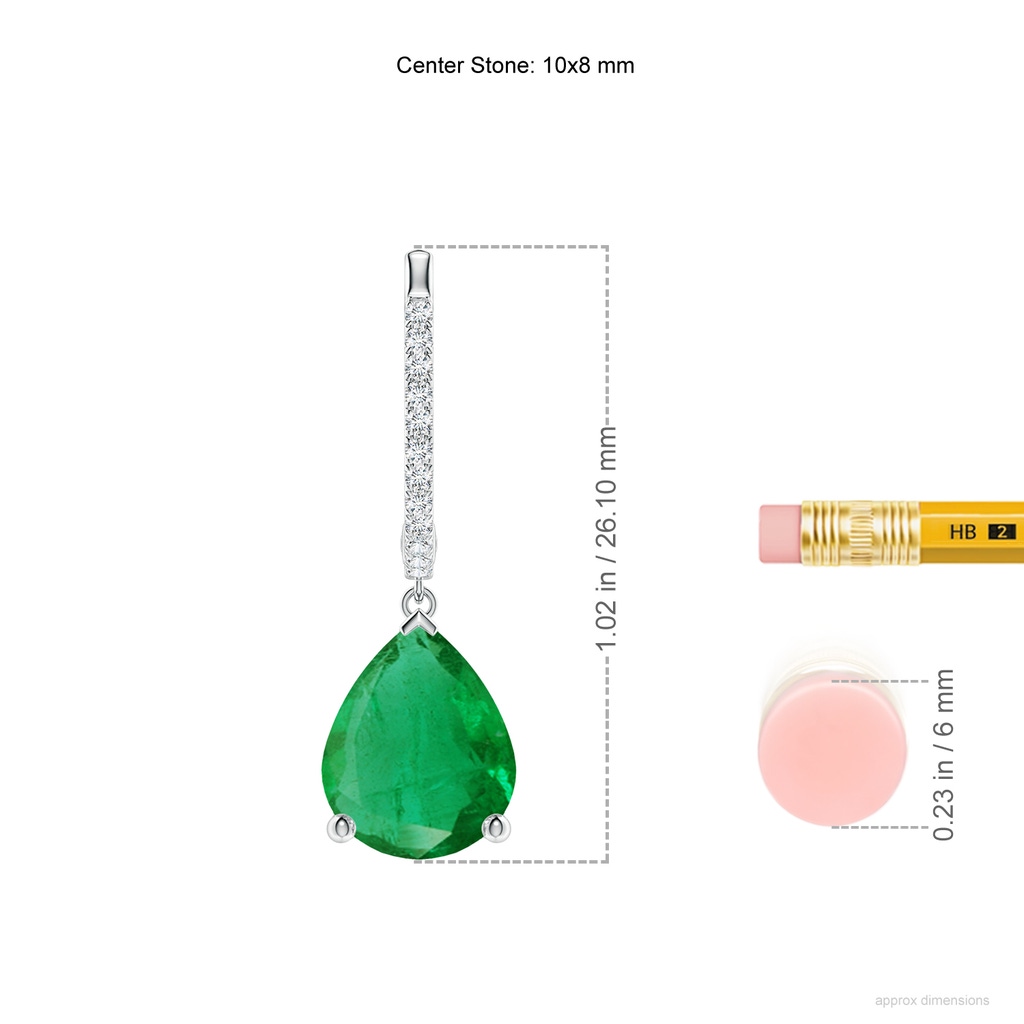 10x8mm AA Pear Emerald Hoop Drop Earrings with Diamonds in White Gold ruler