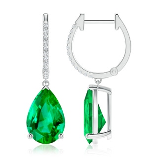 12x10mm AAA Pear Emerald Hoop Drop Earrings with Diamonds in P950 Platinum