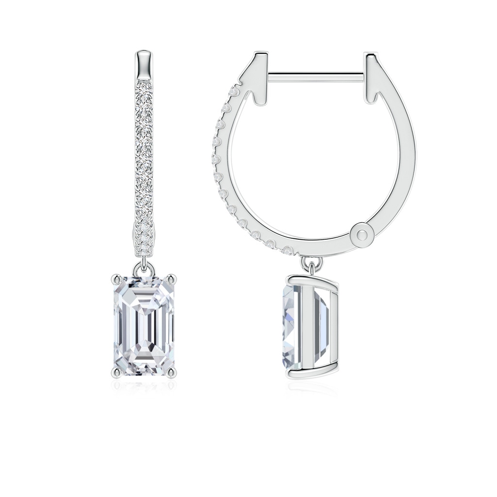 6.5x4mm HSI2 Emerald-Cut Diamond Hoop Drop Earrings with Accents in White Gold