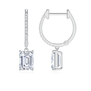 7x5mm GVS2 Emerald-Cut Diamond Hoop Drop Earrings with Accents in P950 Platinum