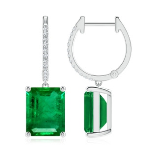 10x8mm AAA Emerald-Cut Emerald Hoop Drop Earrings with Diamonds in P950 Platinum