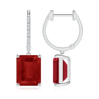 10x8mm AA Emerald-Cut Ruby Hoop Drop Earrings with Diamonds in P950 Platinum