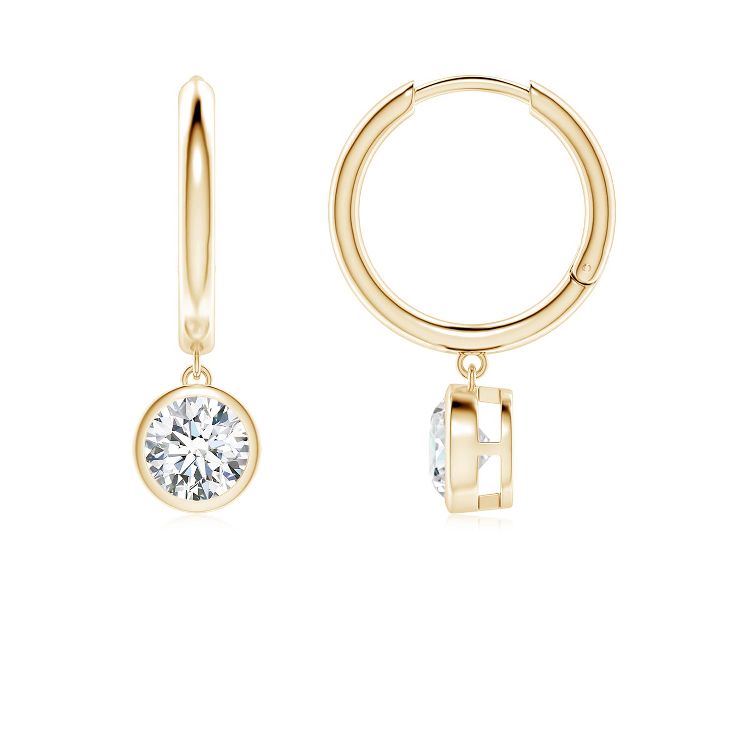 5.1mm GVS2 Round Diamond Hoop Drop Earrings in 18K Yellow Gold