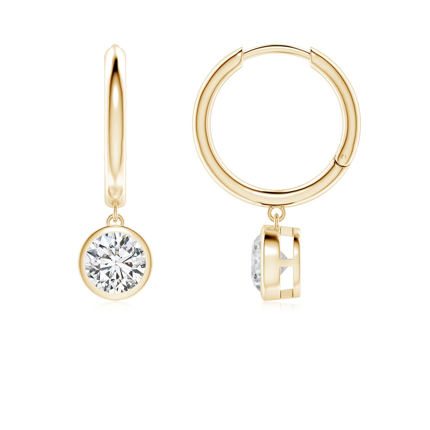 5.1mm HSI2 Round Diamond Hoop Drop Earrings in 18K Yellow Gold