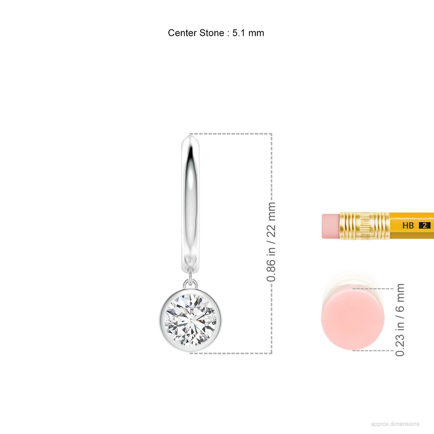 5.1mm HSI2 Round Diamond Hoop Drop Earrings in White Gold - ruler