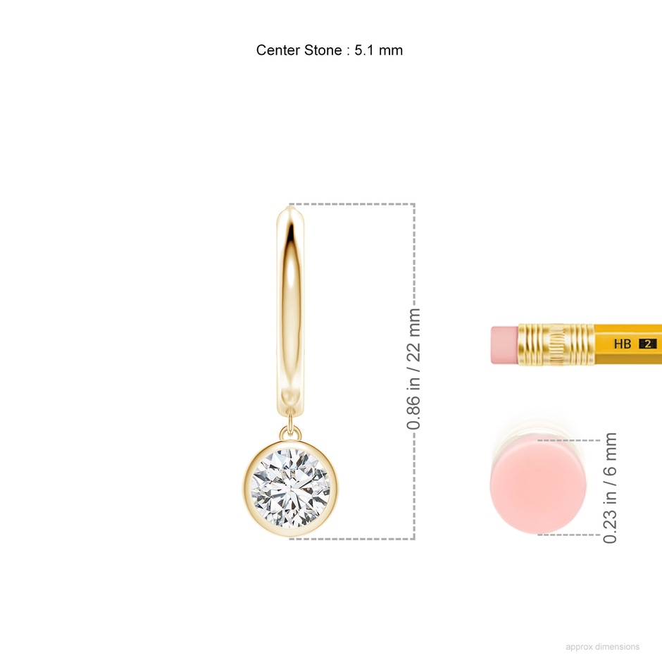 5.1mm HSI2 Round Diamond Hoop Drop Earrings in Yellow Gold ruler