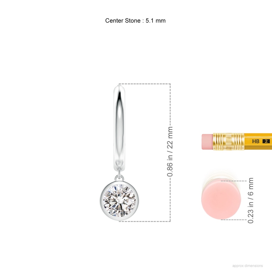 5.1mm IJI1I2 Round Diamond Hoop Drop Earrings in 18K White Gold ruler