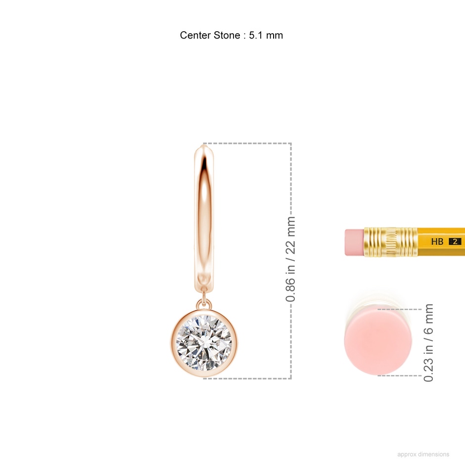 5.1mm IJI1I2 Round Diamond Hoop Drop Earrings in Rose Gold ruler