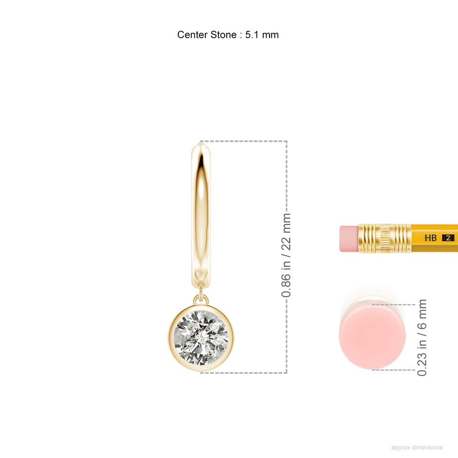 5.1mm KI3 Round Diamond Hoop Drop Earrings in Yellow Gold ruler