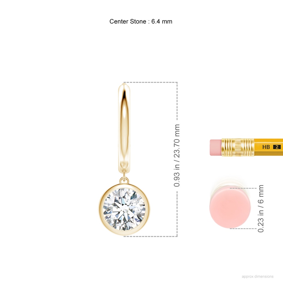 6.4mm GVS2 Round Diamond Hoop Drop Earrings in Yellow Gold ruler