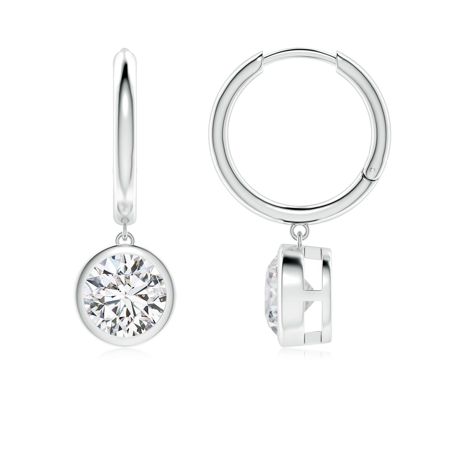6.4mm HSI2 Round Diamond Hoop Drop Earrings in 18K White Gold