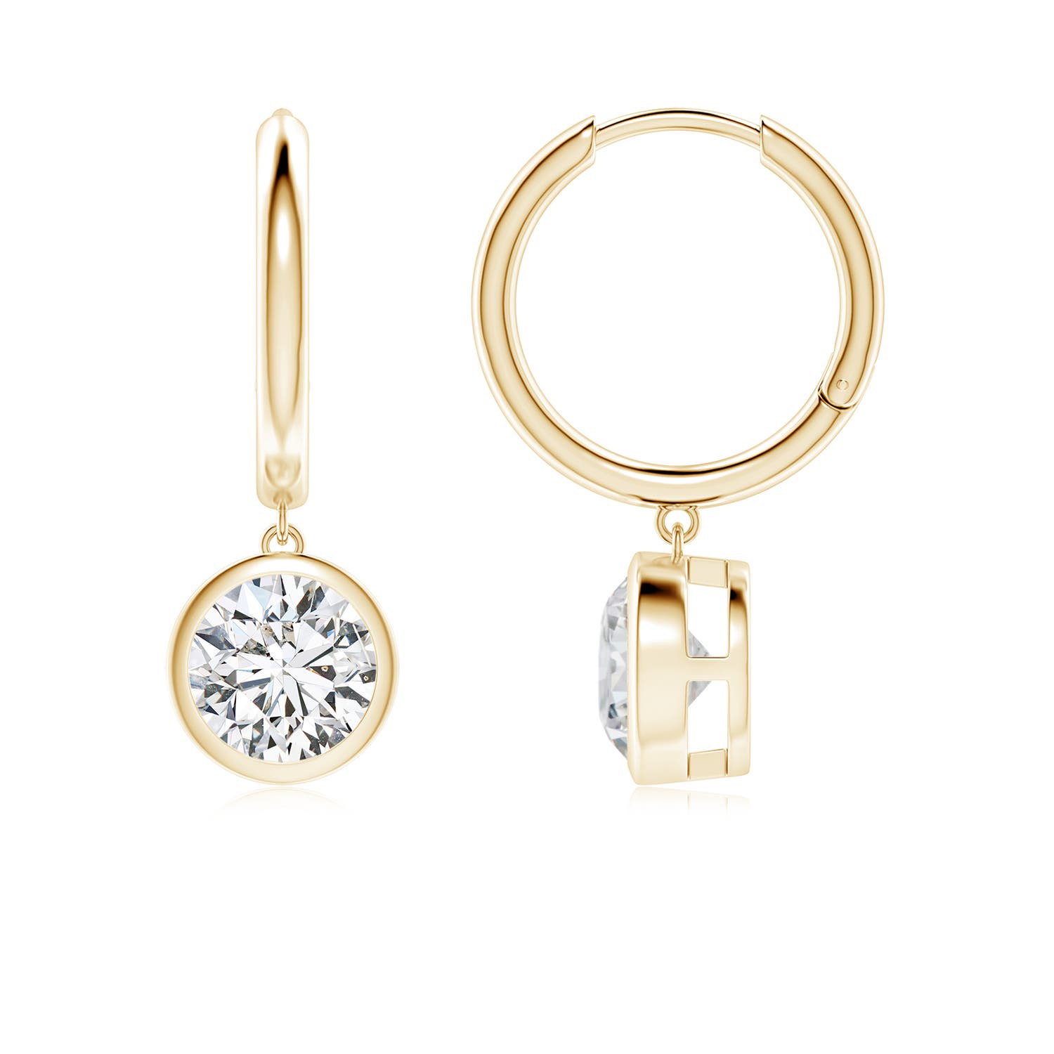 6.4mm HSI2 Round Diamond Hoop Drop Earrings in 18K Yellow Gold